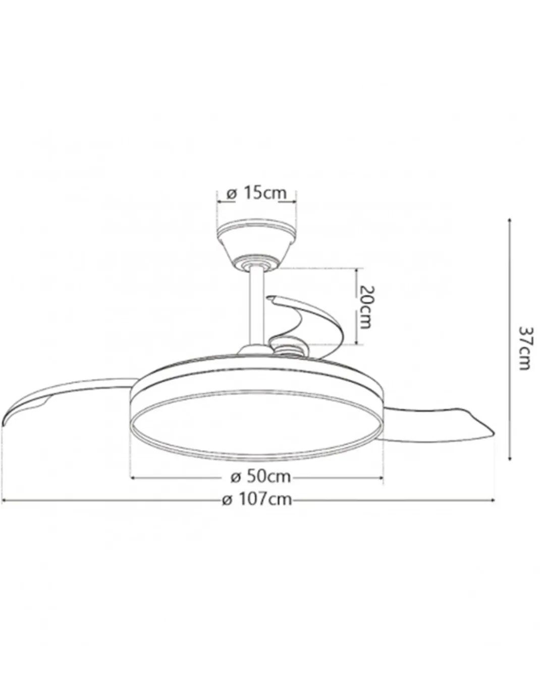Ventilador de techo con luz Dublin - AJP - Aspas retráctiles en madera oscura con mando a distancia y luz regulable