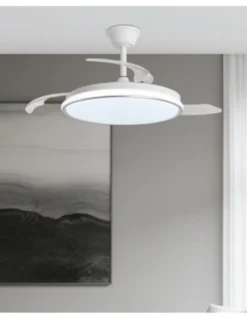 Ventilador de techo con luz Dublin - AJP - Acabado plata con aspas retráctiles, luz regulable y mando a distancia