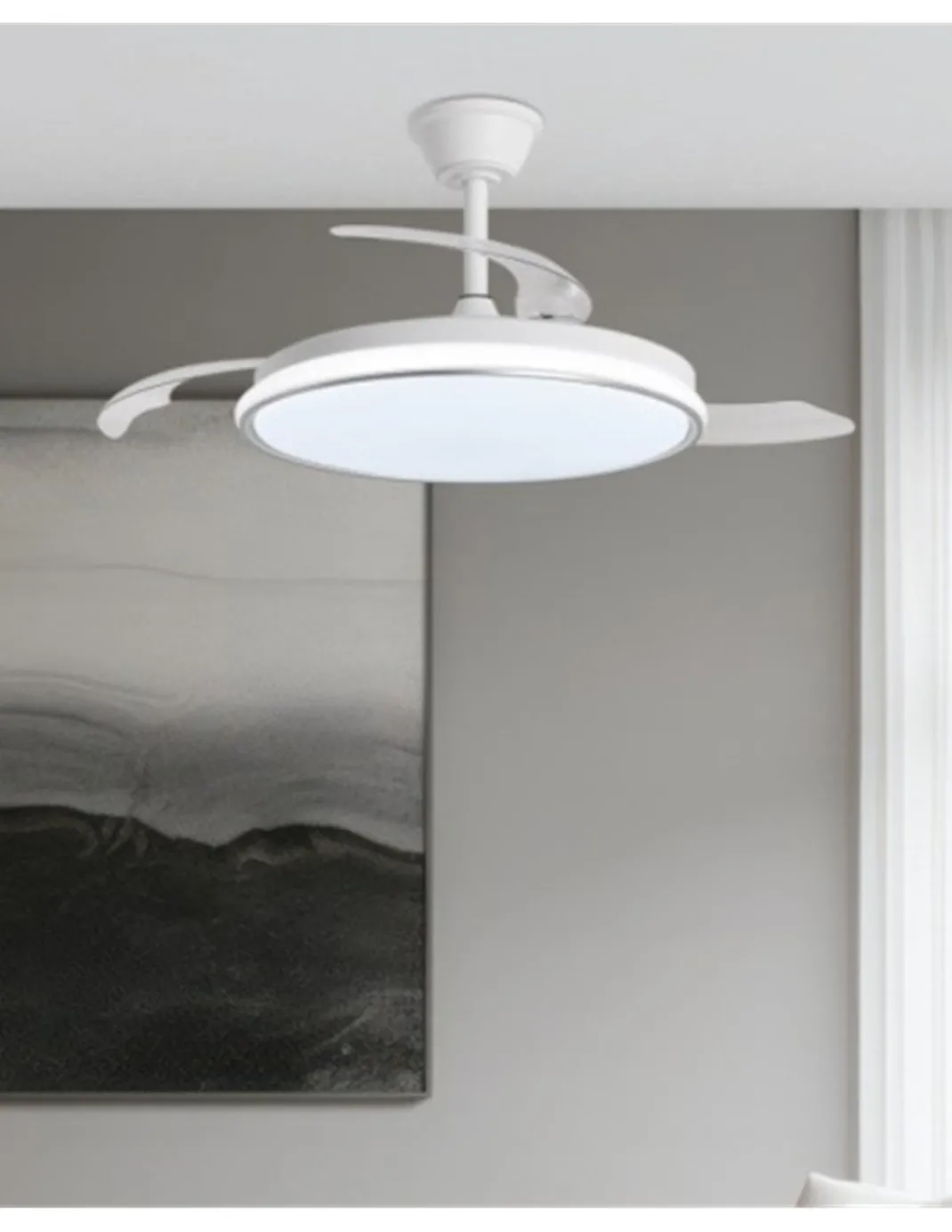 Ventilador de techo con luz Dublin - AJP - Acabado plata con aspas retráctiles, luz regulable y mando a distancia