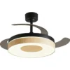Ventilador de techo con luz Duna - AJP - Aspas retráctiles en negro y madera con luz regulable y modo brisa