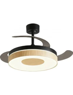 Ventilador de techo con luz Duna - AJP - Aspas retráctiles en negro y madera con luz regulable y modo brisa