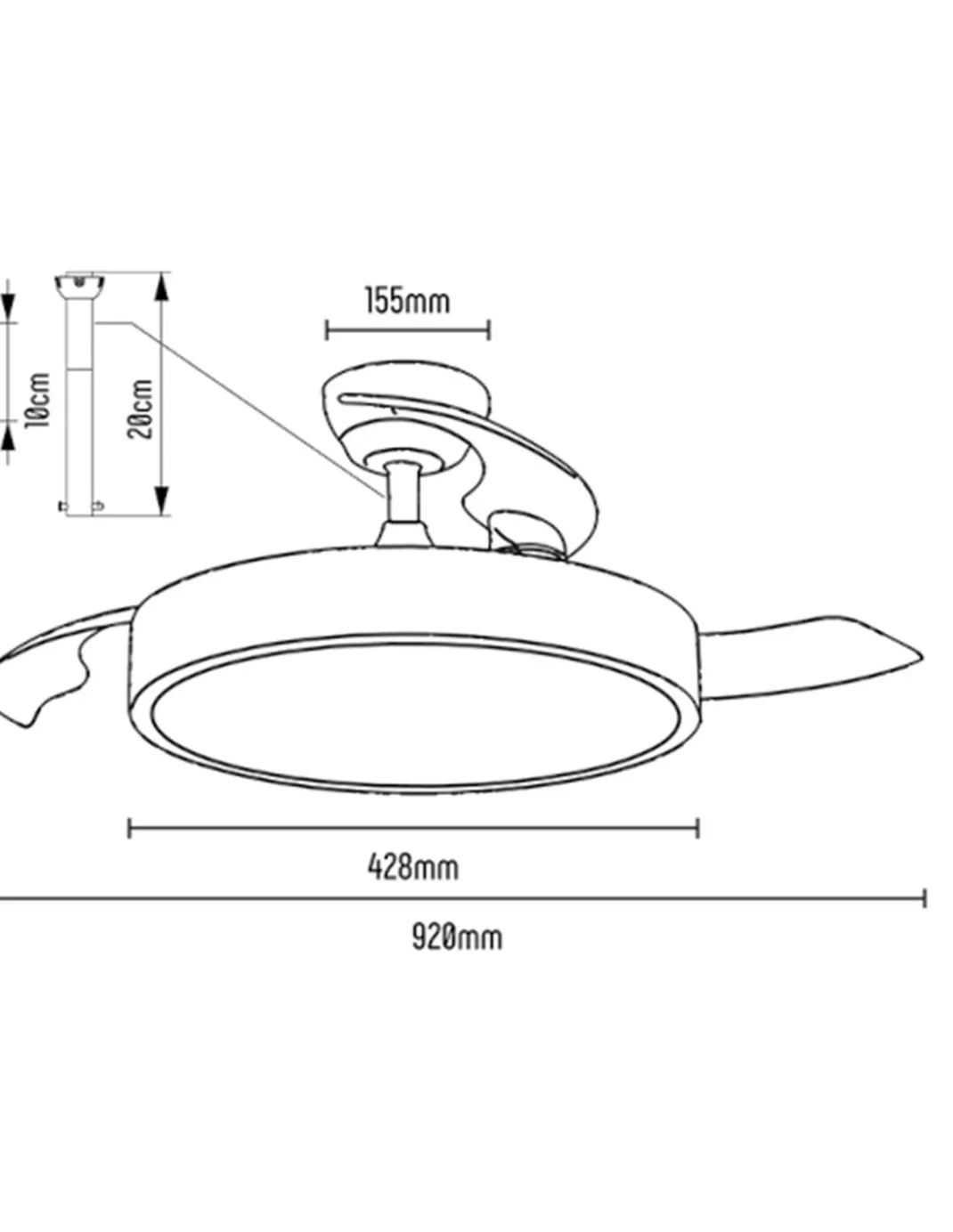 Ventilador de techo con luz Esla - ALG - Aspas retráctiles en blanco con mando a distancia y motor ultrasilencioso