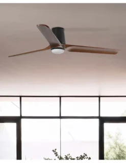 Ventilador de techo con luz Heywood Tub LED L - Faro - Ventilador DC de nogal