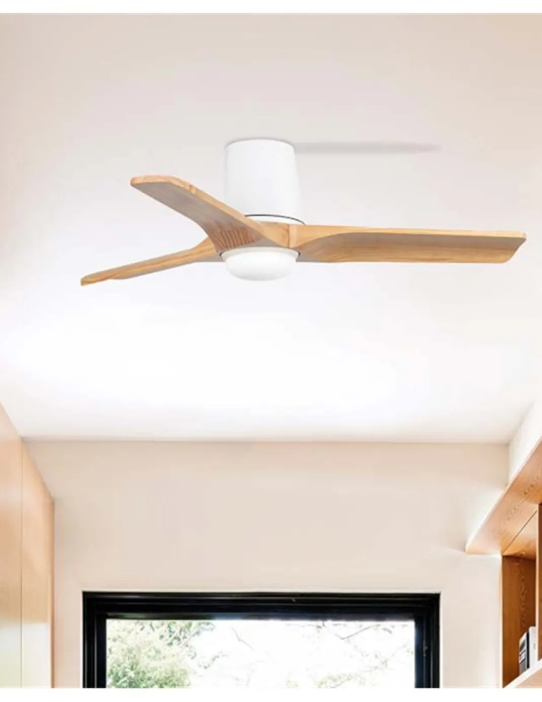 Ventilador de techo con luz Heywood Tub LED S - Faro - Ventilador DC con palas de pino