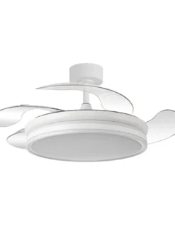 Ventilador de techo con luz Júcar - ALG - Blanco con control Bluetooth, aspas abatibles y luz regulable