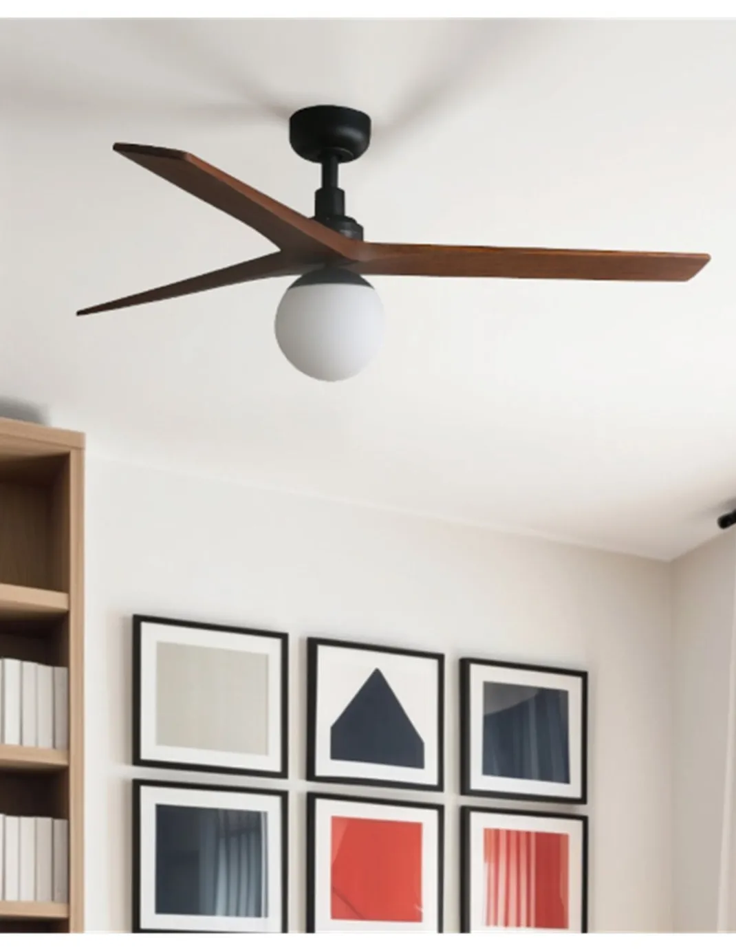 Ventilador de techo con luz Klim Smart M - Faro - Elegante ventilador DC con palas de madera nogal