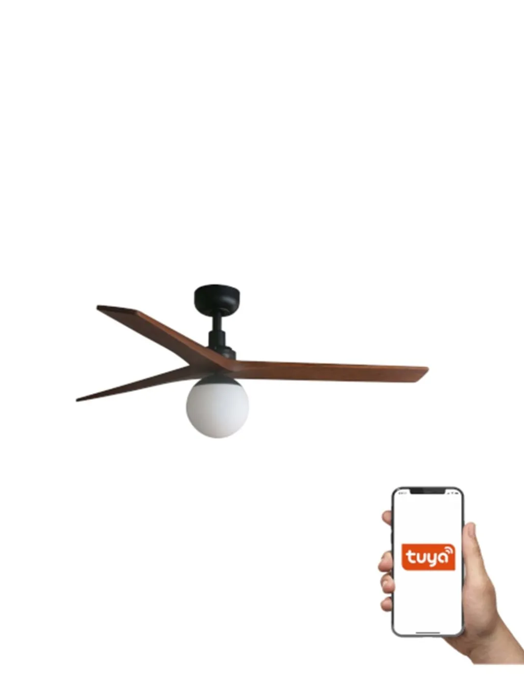 Ventilador de techo con luz Klim Smart M - Faro - Elegante ventilador DC con palas de madera nogal