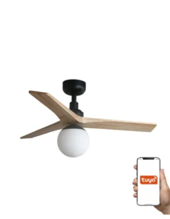 Ventilador de techo con luz Klim Smart S - Faro - Ventilador moderno DC, palas de pino