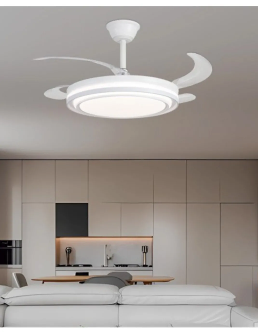 Ventilador de techo con luz Korfu - AJP - Blanco con aspas retráctiles, luz regulable y mando a distancia