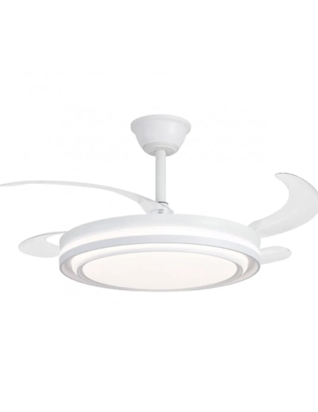 Ventilador de techo con luz Korfu - AJP - Blanco con aspas retráctiles, luz regulable y mando a distancia