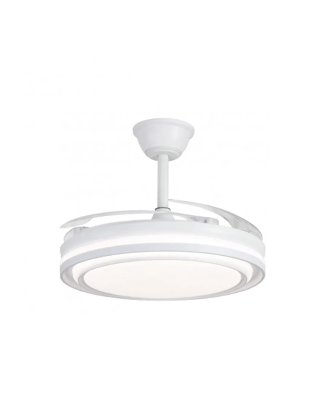 Ventilador de techo con luz Korfu - AJP - Blanco con aspas retráctiles, luz regulable y mando a distancia