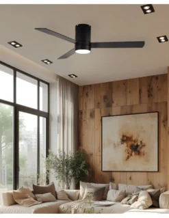 Ventilador de techo con luz LED Navia - ALG - Aspas reversibles negro/madera