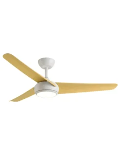 Ventilador de techo con luz LED Támesis - ALG - Blanco con aspas de madera y mando a distancia
