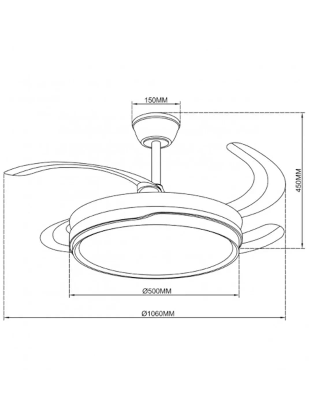 Ventilador de techo con luz Lima - AJP - Blanco con aspas retráctiles, luz regulable y mando a distancia
