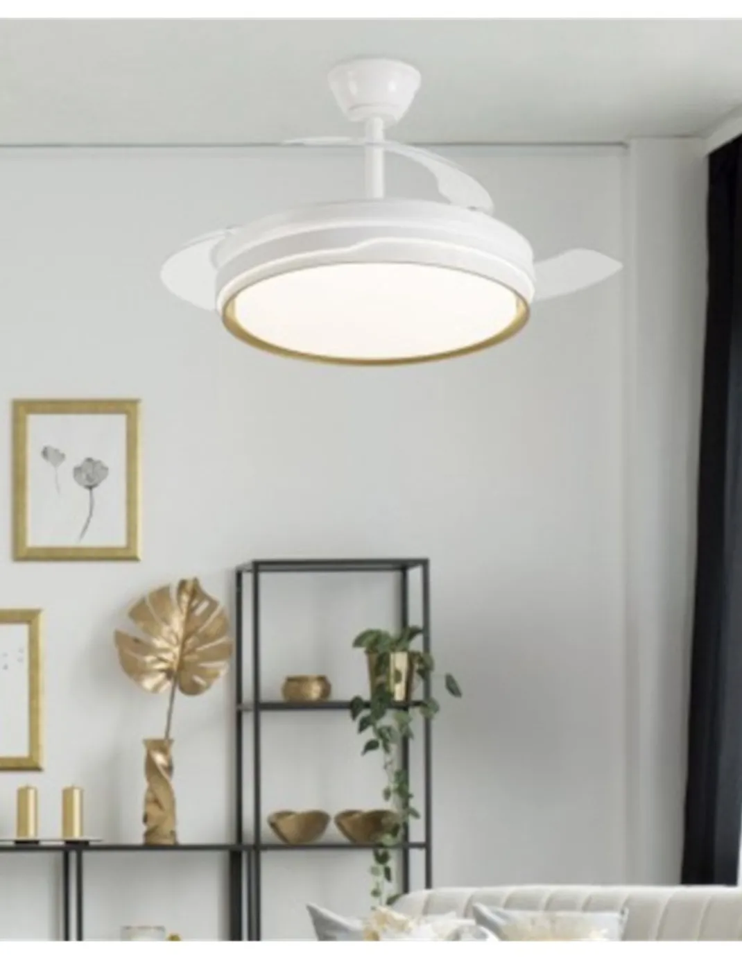 Ventilador de techo con luz Lima - AJP - Blanco con aspas retráctiles, luz regulable y mando a distancia