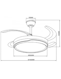 Ventilador de techo con luz Lima - AJP - Ventilador blanco y plata con aspas retráctiles, luz regulable y mando a distancia