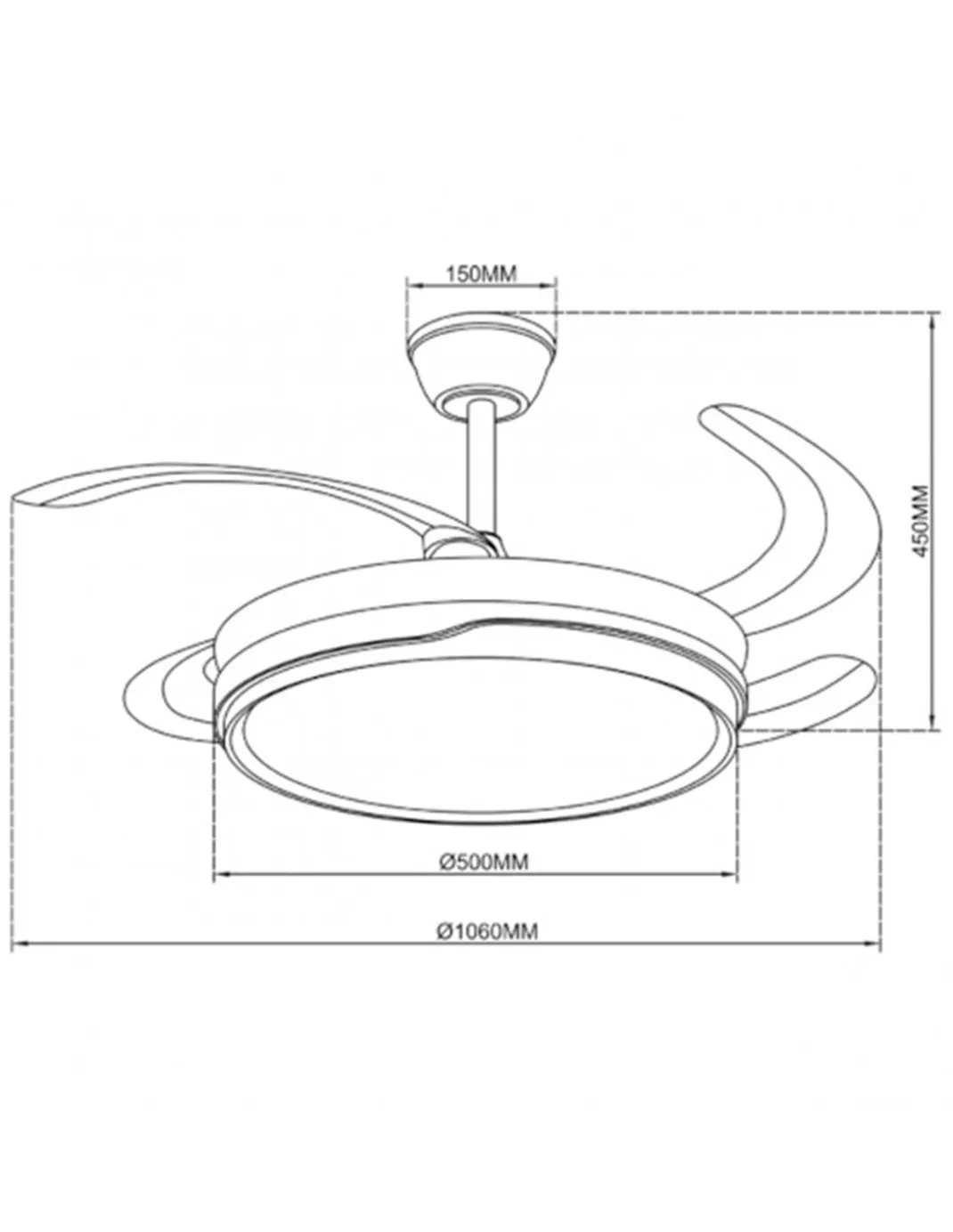 Ventilador de techo con luz Lima - AJP - Ventilador blanco y plata con aspas retráctiles, luz regulable y mando a distancia