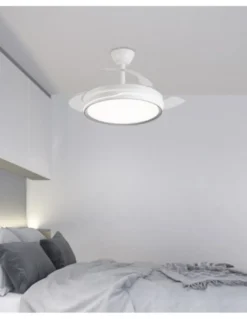 Ventilador de techo con luz Lima - AJP - Ventilador blanco y plata con aspas retráctiles, luz regulable y mando a distancia