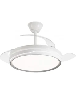 Ventilador de techo con luz Lima - AJP - Ventilador blanco y plata con aspas retráctiles, luz regulable y mando a distancia