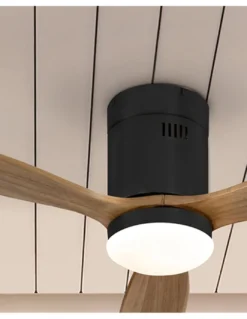 Ventilador de techo con luz Mini Siroco – Schuller –Palas nogal, motor DC, 6 velocidades