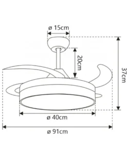 Ventilador de techo con luz Mini Togo - AJP – Ventilador con aspas retráctiles, motor DC con 6 velocidades