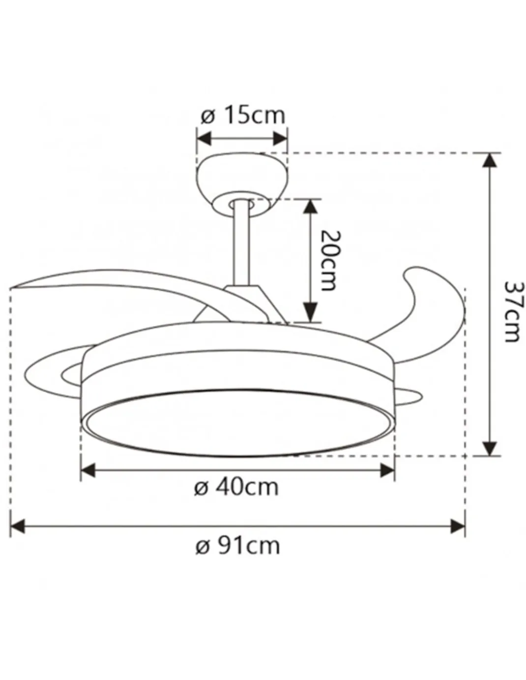 Ventilador de techo con luz Mini Togo - AJP – Ventilador con aspas retráctiles, motor DC con 6 velocidades