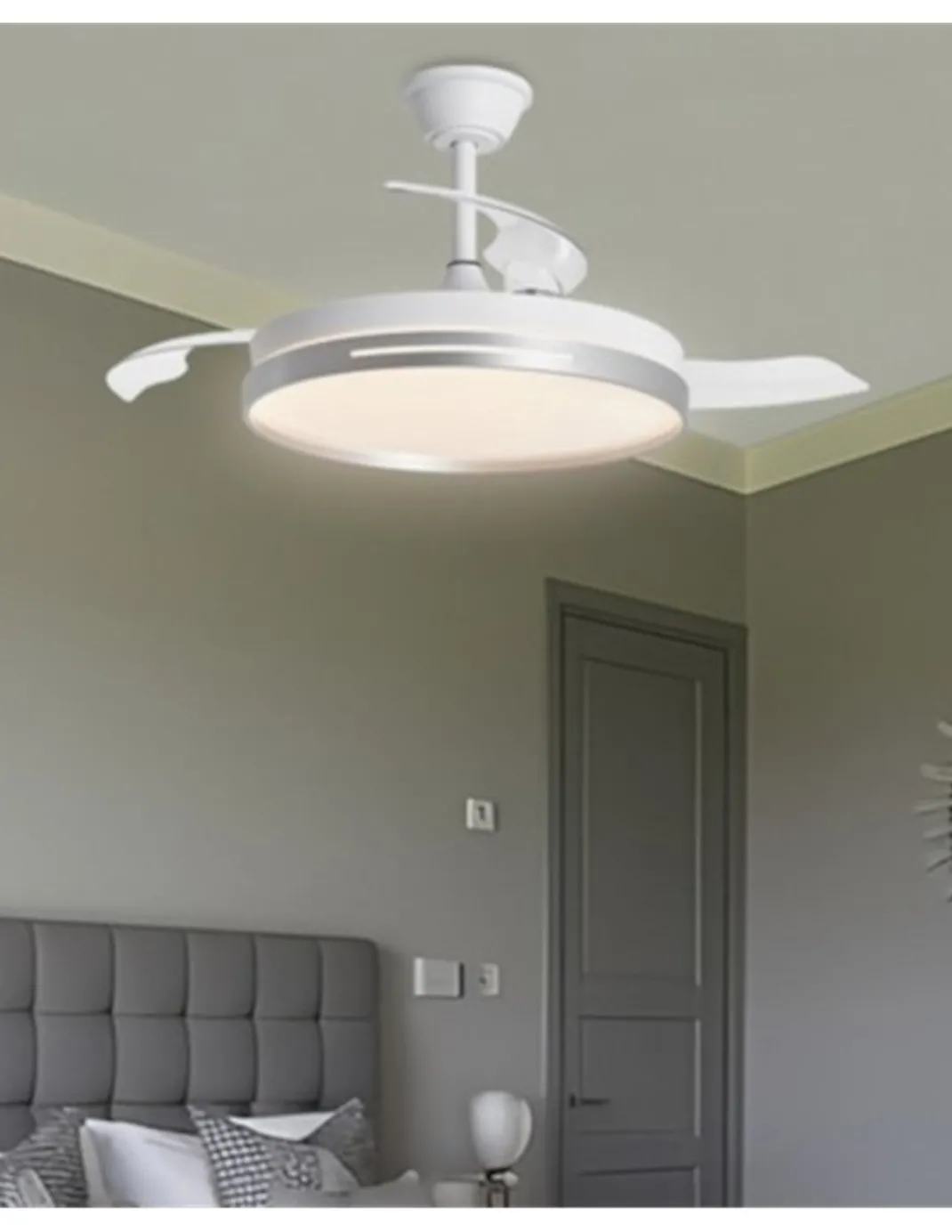 Ventilador de techo con luz Mini Togo - AJP – Ventilador con aspas retráctiles, motor DC con 6 velocidades