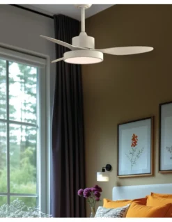 Ventilador de techo con luz Nilo Mini - ALG - Ventilador blanco con 3 palas fijas y motor ultrasilencioso