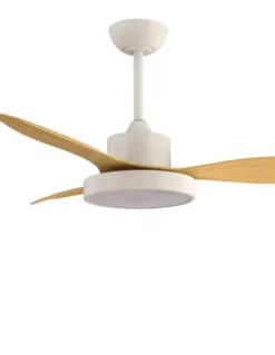 Ventilador de techo con luz Nilo - ALG - Palas fijas efecto madera con acabado blanco y función verano/invierno