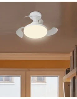 Ventilador de techo con luz Nino - AJP - Aspas retráctiles en blanco con 3 velocidades y temporizador