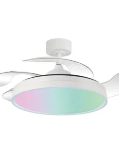Ventilador de techo con luz RGB Tíber - ALG - Blanco con aspas retráctiles, control por app y mando a distancia