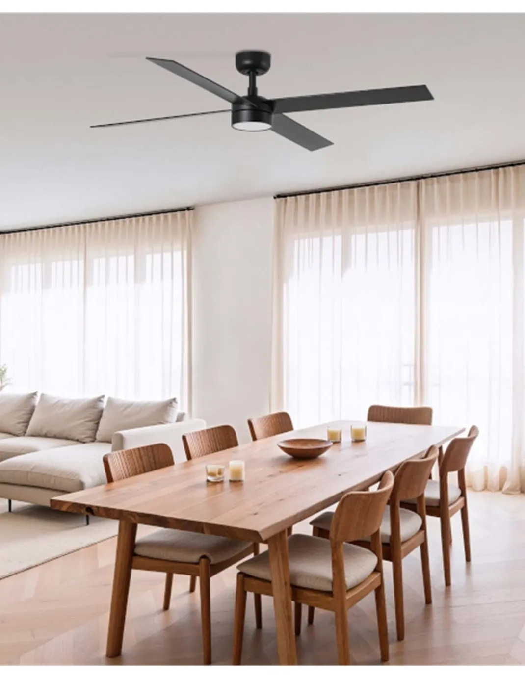 Ventilador de techo con luz Rudder LED - Faro - Palas de madera reversibles negro/nogal