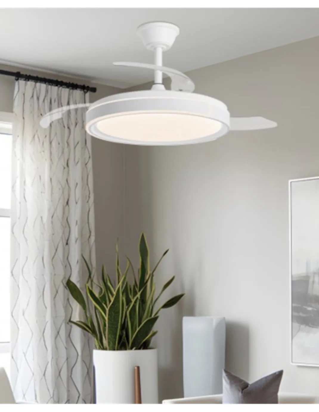 Ventilador de techo con luz Samaná - AJP - Aspas retráctiles, acabado blanco y luz regulable con modo brisa