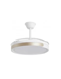 Ventilador de techo con luz Samaná - AJP - Aspas retráctiles, acabado blanco y oro con luz regulable