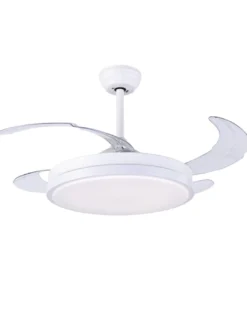 Ventilador de techo con luz Sena - ALG - Ventilador blanco con aspas retráctiles, motor ultrasilencioso y mando a distancia