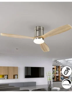Ventilador de techo con luz Siroco – Schuller – 6 velocidades, palas de madera