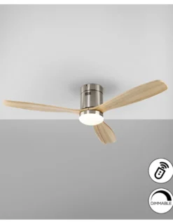 Ventilador de techo con luz Siroco – Schuller – 6 velocidades, palas de madera