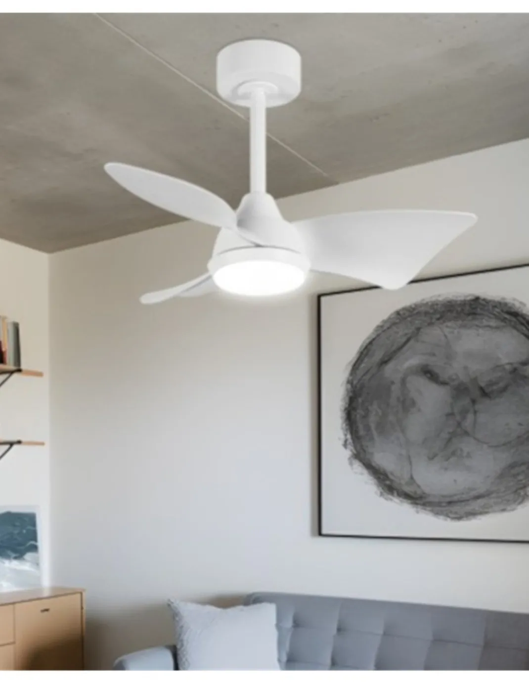 Ventilador de techo con luz Tauro - AJP - Ventilador blanco, pequeño y silencioso
