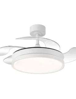 Ventilador de techo con luz Tíber Mini - ALG - Ventilador blanco con aspas retráctiles y luz regulable