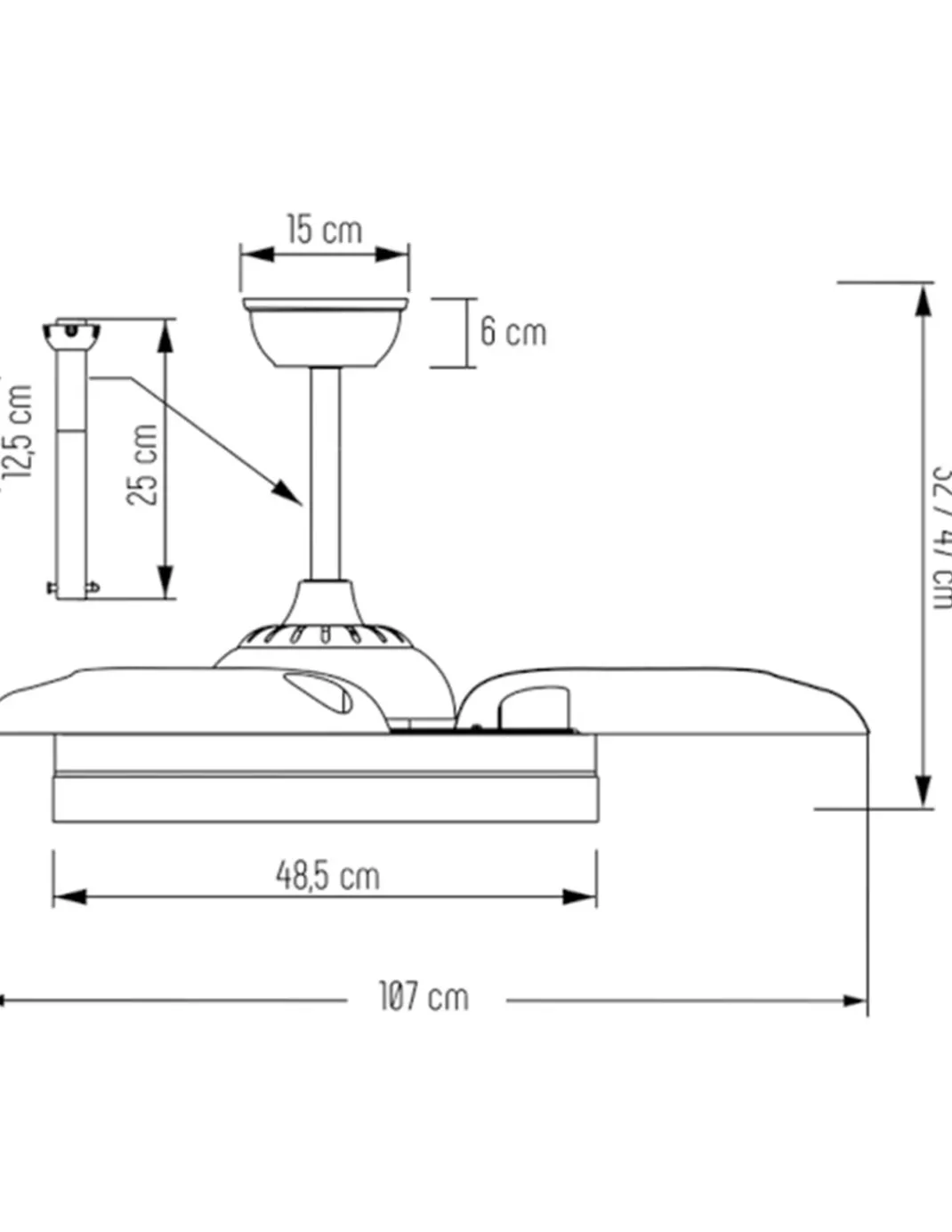 Ventilador de techo con luz Tíber - ALG - Aspas retráctiles en blanco con motor ultrasilencioso y mando a distancia