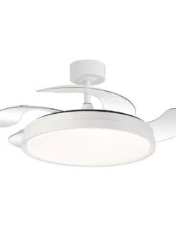 Ventilador de techo con luz Tíber - ALG - Aspas retráctiles en blanco con motor ultrasilencioso y mando a distancia