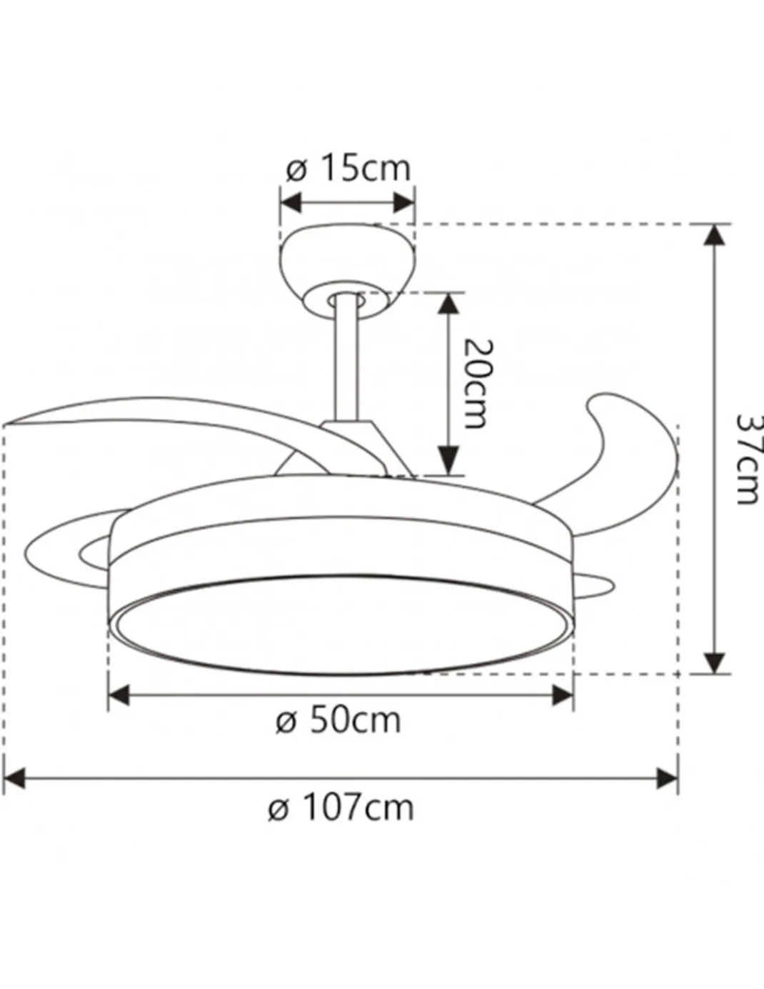 Ventilador de techo con luz Togo - AJP - Ventilador blanco LED con palas retráctiles
