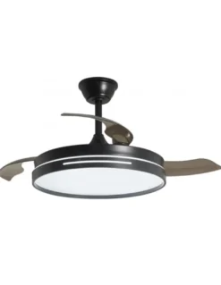 Ventilador de techo con luz Togo - AJP - Ventilador negro ultrasilencioso con aspas retráctiles, luz regulable y mando a distanc