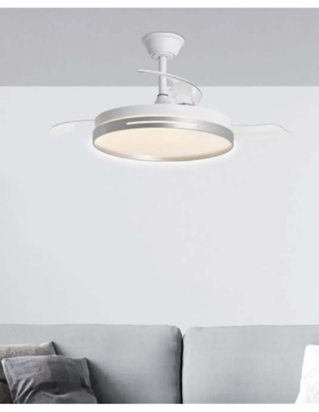 Ventilador de techo con luz Togo - AJP - Ventilador retráctil DC, acabado plateado