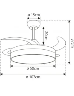 Ventilador de techo con luz Togo - AJP - Ventilador retráctil DC, acabado plateado