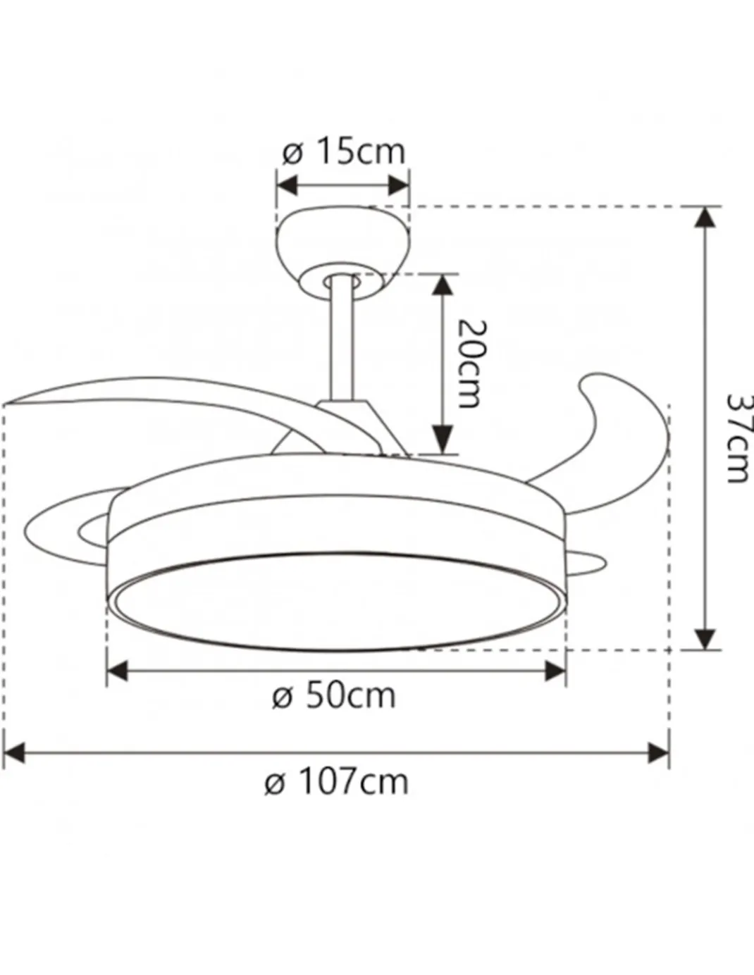 Ventilador de techo con luz Togo - AJP - Ventilador retráctil DC, acabado plateado