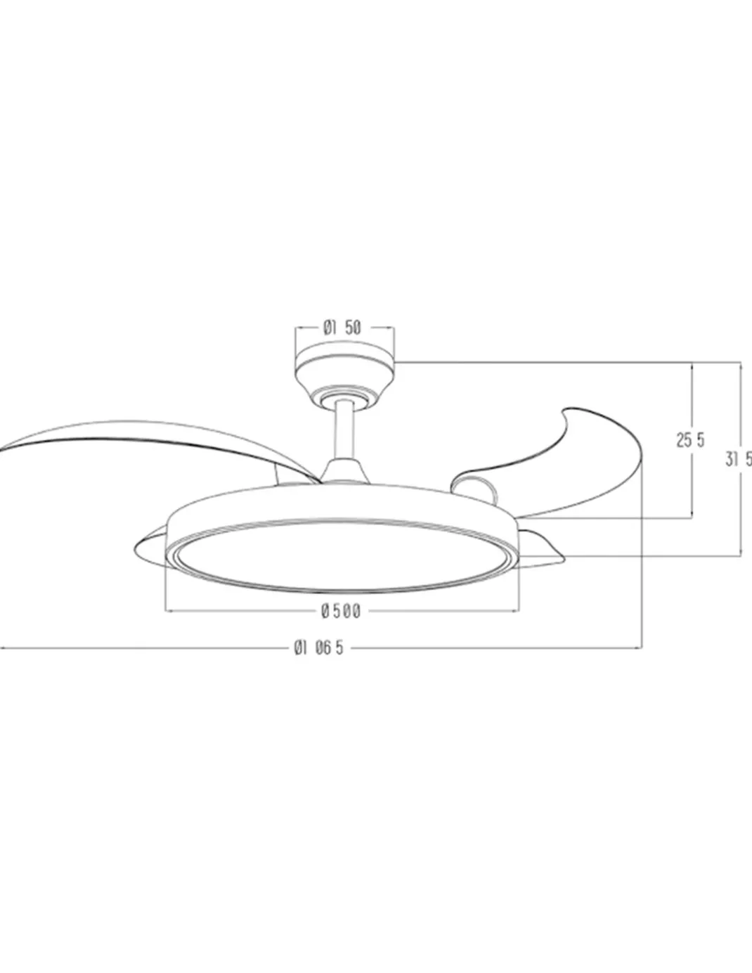 Ventilador de techo con luz Ural - ALG - Blanco con aspas retráctiles, difusor plano y motor ultrasilencioso