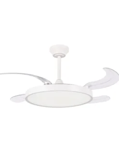 Ventilador de techo con luz Ural - ALG - Blanco con aspas retráctiles, difusor plano y motor ultrasilencioso