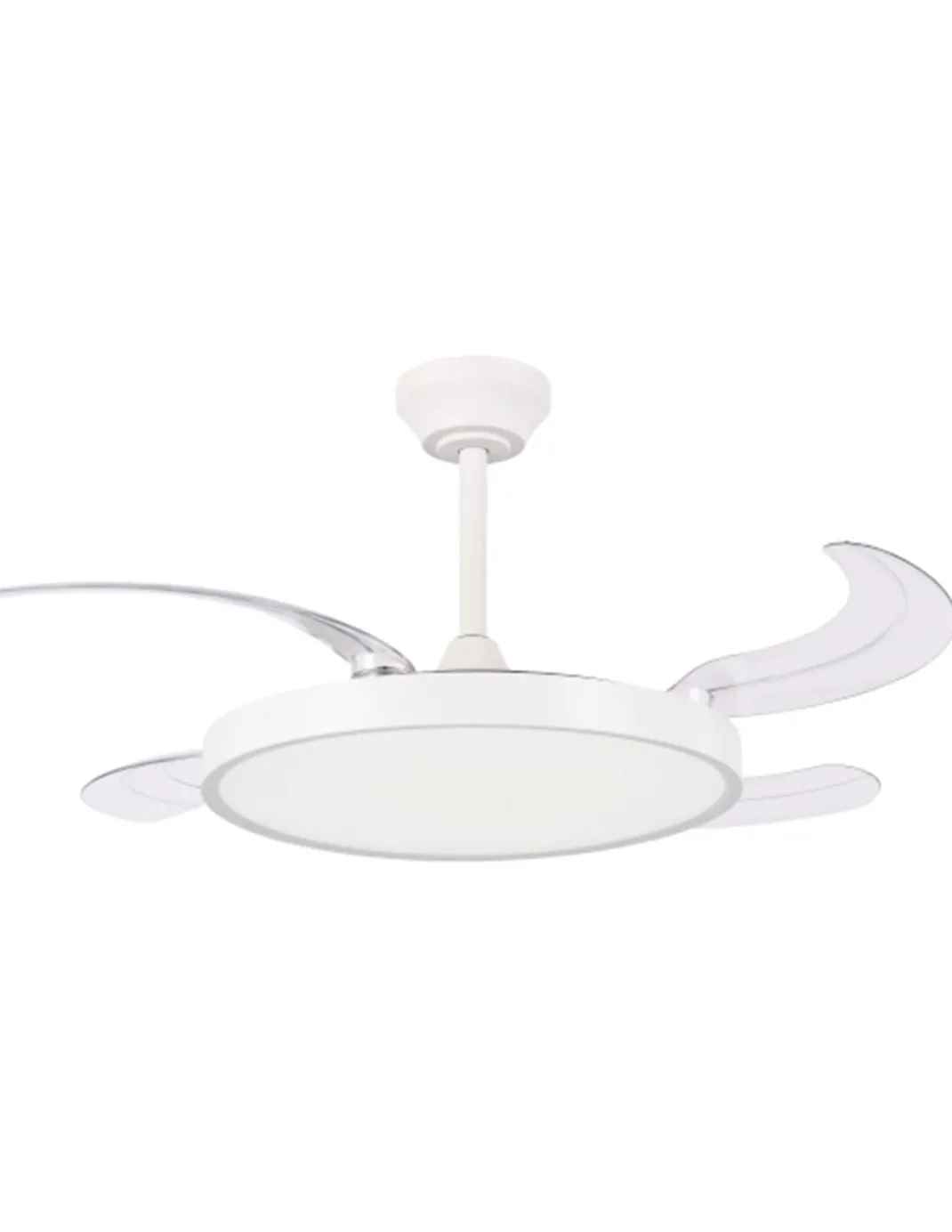 Ventilador de techo con luz Ural - ALG - Blanco con aspas retráctiles, difusor plano y motor ultrasilencioso