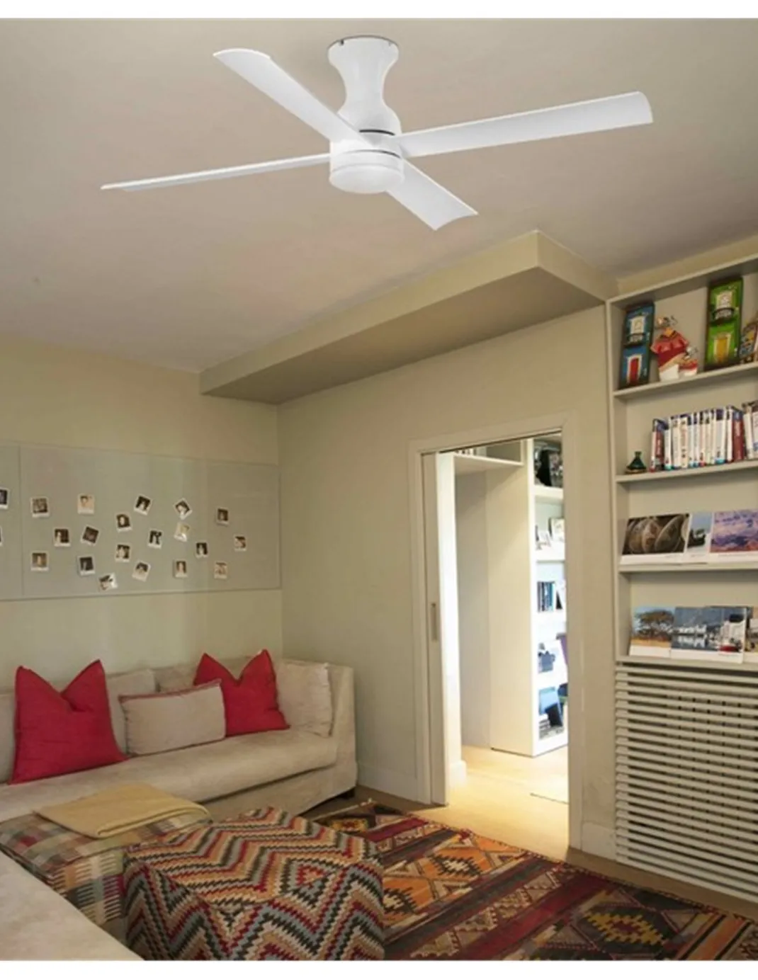 Ventilador de techo con luz y cuatro palas blanco con motor DC Fraser - Faro